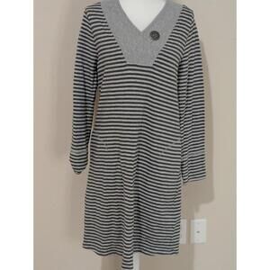 Soft Surroundings Grey Striped Pullover Dress 100% Cotton Size Large